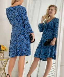 Jolie Moi Blue Leopard Ruffle Cuff Jersey Dress -Jolie Moi Sales unnamed file 1021 scaled