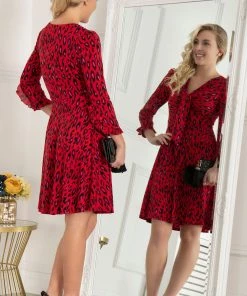 Jolie Moi Red Ruffle Cuff Jersey Dress -Jolie Moi Sales unnamed file 1033 scaled