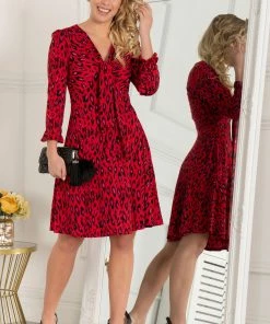 Jolie Moi Red Ruffle Cuff Jersey Dress -Jolie Moi Sales unnamed file 1034 scaled
