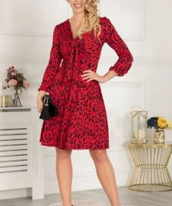 Jolie Moi Red Ruffle Cuff Jersey Dress -Jolie Moi Sales unnamed file 1035