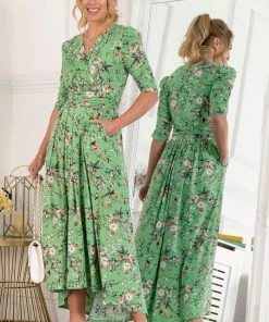 Jolie Moi Green Elenora Ruched Sleeve Maxi Dress
