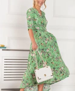 Jolie Moi Green Elenora Ruched Sleeve Maxi Dress -Jolie Moi Sales unnamed file 1039 scaled