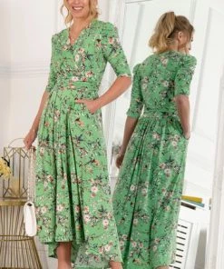 Jolie Moi Green Elenora Ruched Sleeve Maxi Dress -Jolie Moi Sales unnamed file 1041