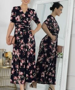 Jolie Moi Blue Kiera Wrap Front Maxi Dress