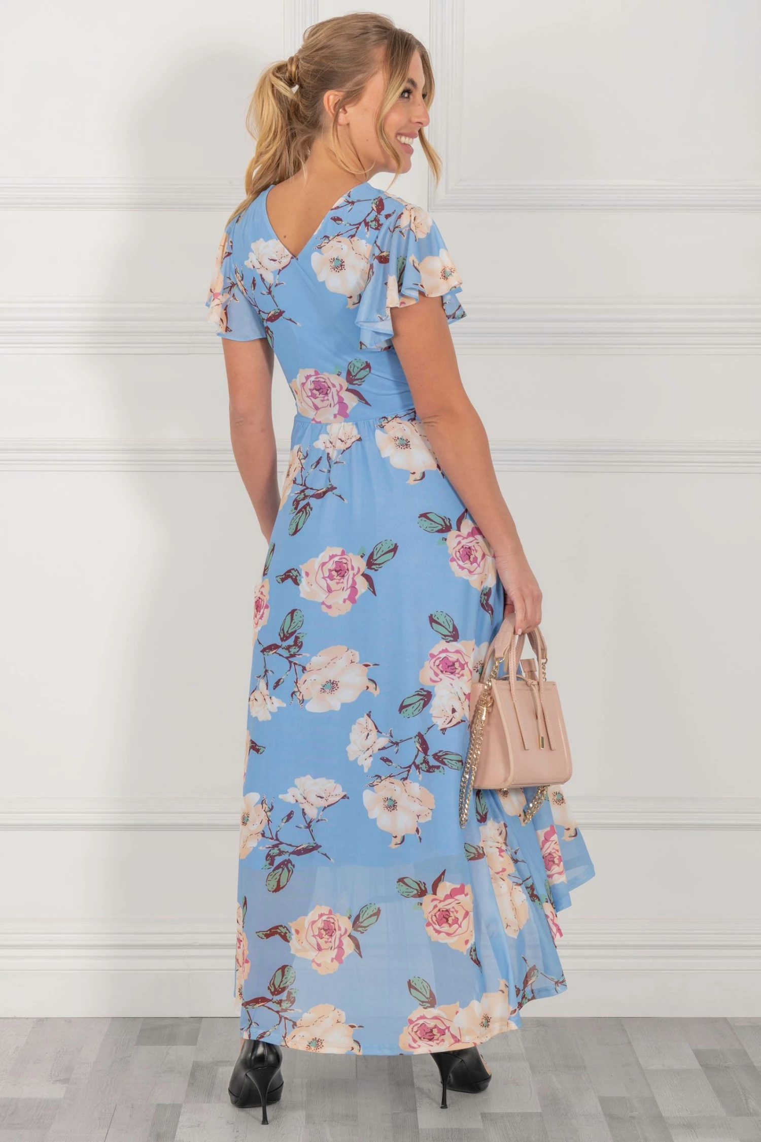 Jolie Moi Blue Eliza Dip Hem Mesh Maxi Dress 4 Jolie Moi Blue Eliza Dip Hem Mesh Maxi Dress - Image 2