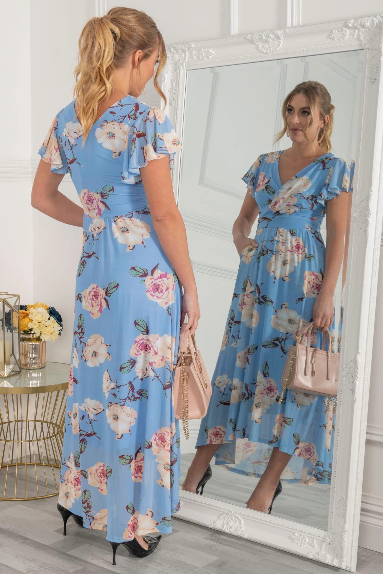 Jolie Moi Blue Eliza Dip Hem Mesh Maxi Dress 6 Jolie Moi Blue Eliza Dip Hem Mesh Maxi Dress - Image 4