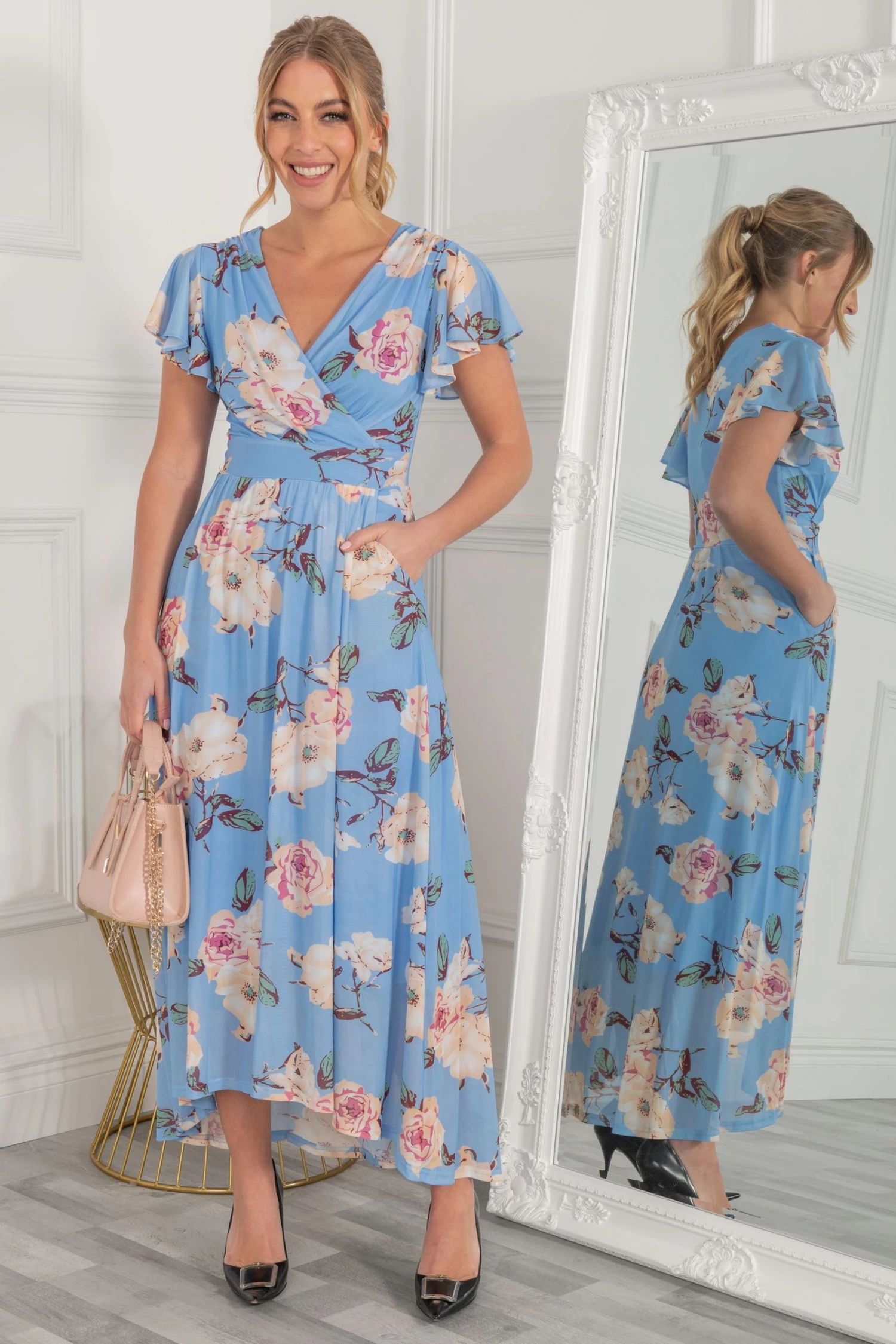 Jolie Moi Blue Eliza Dip Hem Mesh Maxi Dress 7 Jolie Moi Blue Eliza Dip Hem Mesh Maxi Dress - Image 5