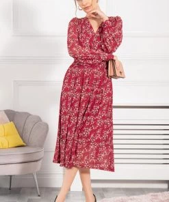 Jolie Moi Red Vanessa Long Sleeve Mesh Dress