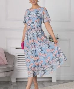 Jolie Moi Blue Mabilie Chiffon Maxi Dress
