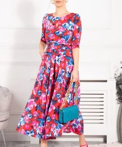 Jolie Moi Red Dorothy Abstract Print Maxi Dress