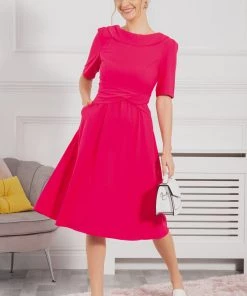 Jolie Moi Pink Sharon Collar Midi Dress