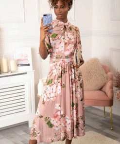 Jolie Moi Tina Pink Turtle Neck Mesh Maxi Dress