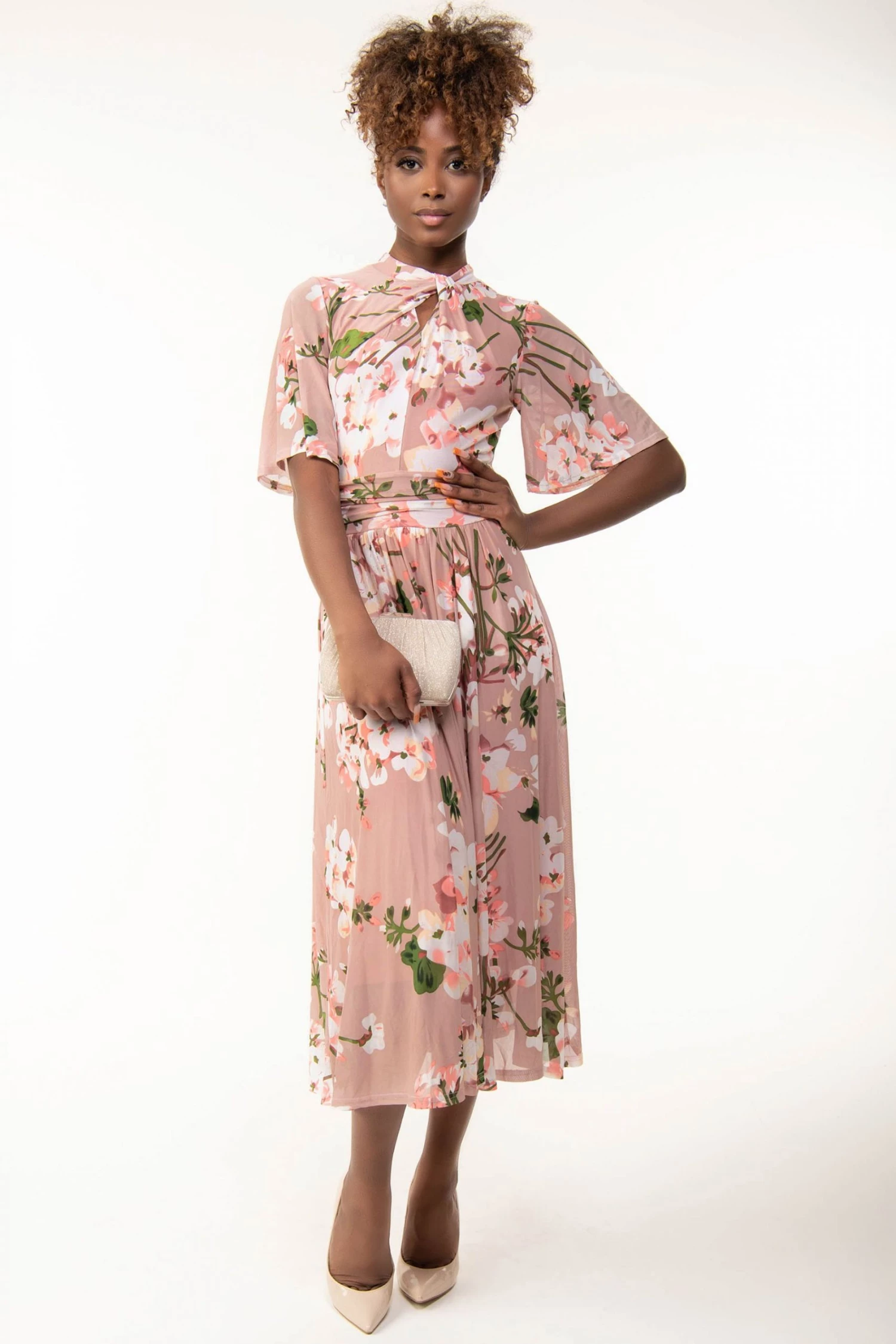 Jolie Moi Tina Pink Turtle Neck Mesh Maxi Dress 5 Jolie Moi Tina Pink Turtle Neck Mesh Maxi Dress - Image 3