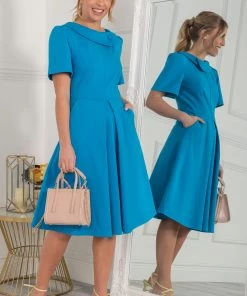Jolie Moi Blue Sophia Button Collar Dress