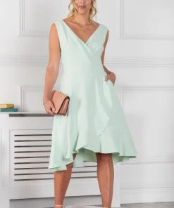 Jolie Moi Green Eliza Frill Hem Dress