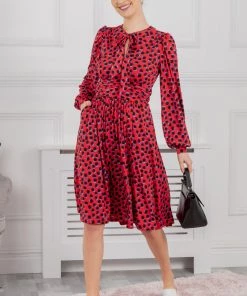Jolie Moi Red Allyn Bow Neck Long Sleeve Dress -Jolie Moi Sales unnamed file 1176 scaled