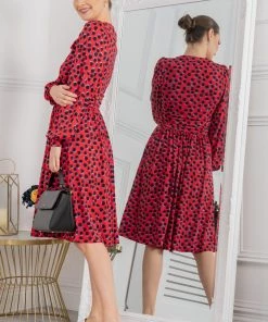 Jolie Moi Red Allyn Bow Neck Long Sleeve Dress -Jolie Moi Sales unnamed file 1178 scaled