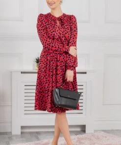 Jolie Moi Red Allyn Bow Neck Long Sleeve Dress -Jolie Moi Sales unnamed file 1180