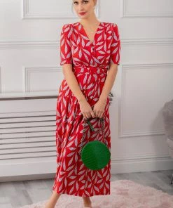 Jolie Moi Red Print Jersey Maxi Dress