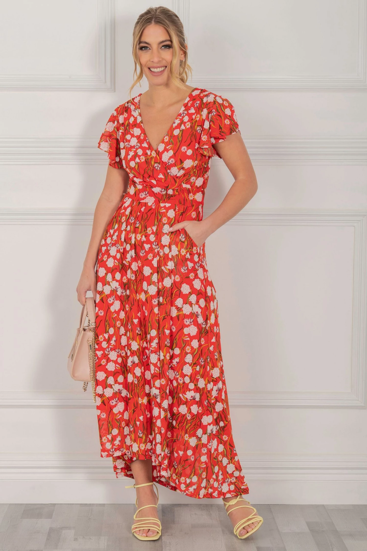 Jolie Moi Red Eleanor Wrap Mesh Maxi Dress 3 Jolie Moi Red Eleanor Wrap Mesh Maxi Dress