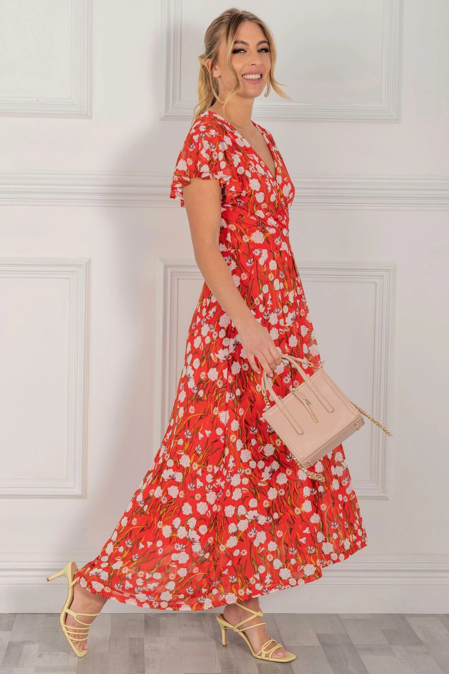 Jolie Moi Red Eleanor Wrap Mesh Maxi Dress 6 Jolie Moi Red Eleanor Wrap Mesh Maxi Dress - Image 4