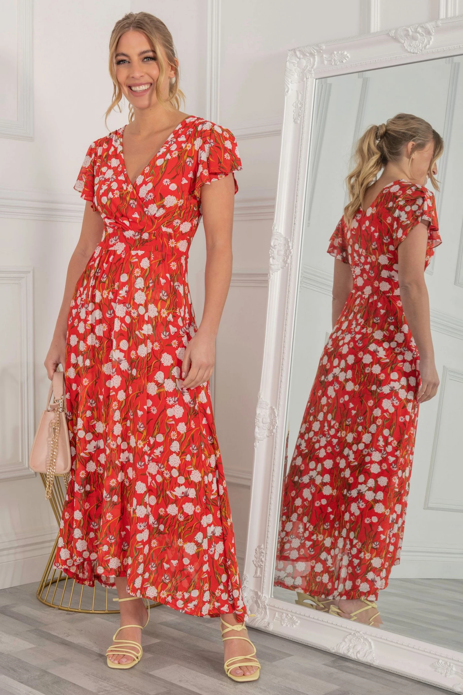 Jolie Moi Red Eleanor Wrap Mesh Maxi Dress 7 Jolie Moi Red Eleanor Wrap Mesh Maxi Dress - Image 5