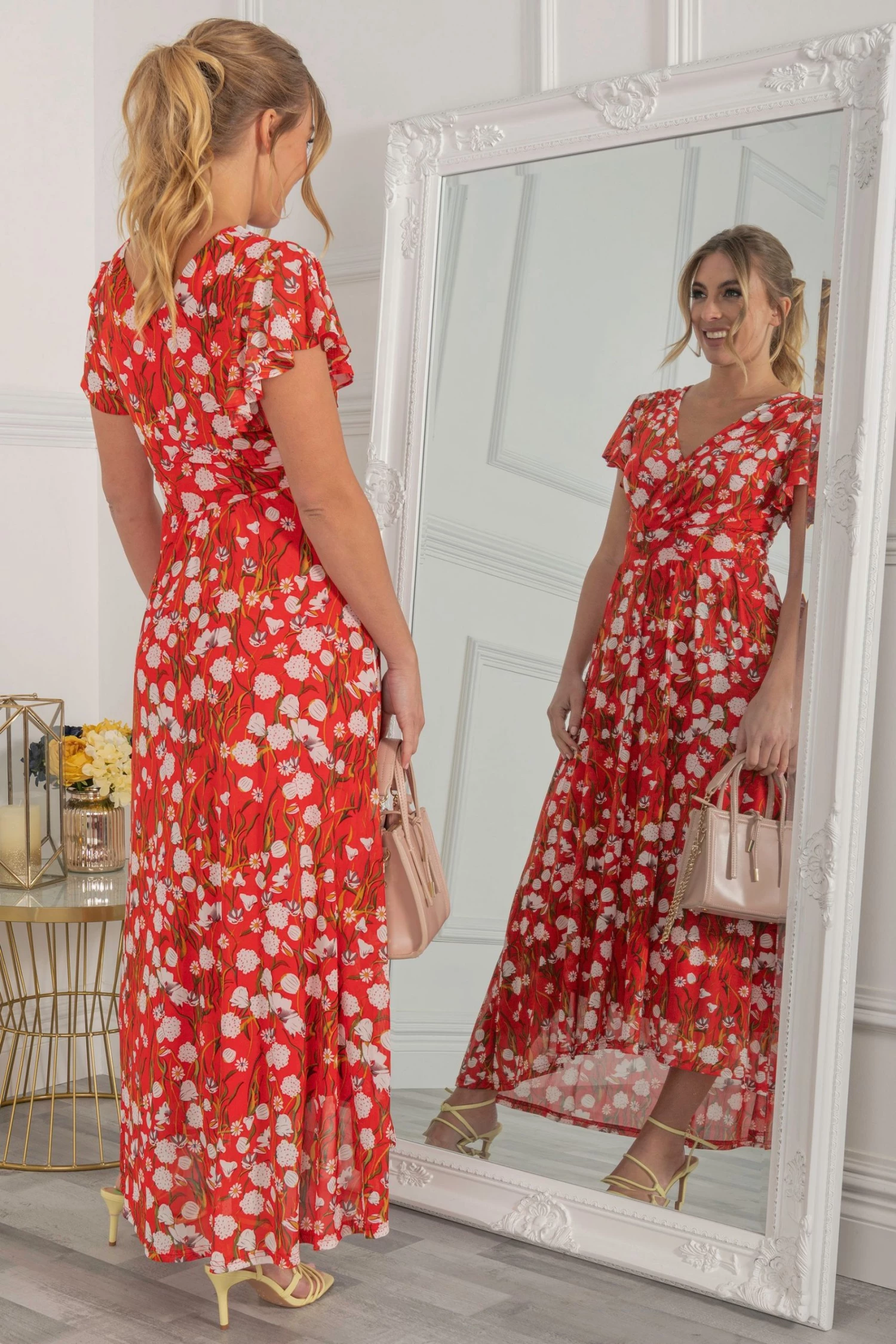 Jolie Moi Red Eleanor Wrap Mesh Maxi Dress 8 Jolie Moi Red Eleanor Wrap Mesh Maxi Dress - Image 6