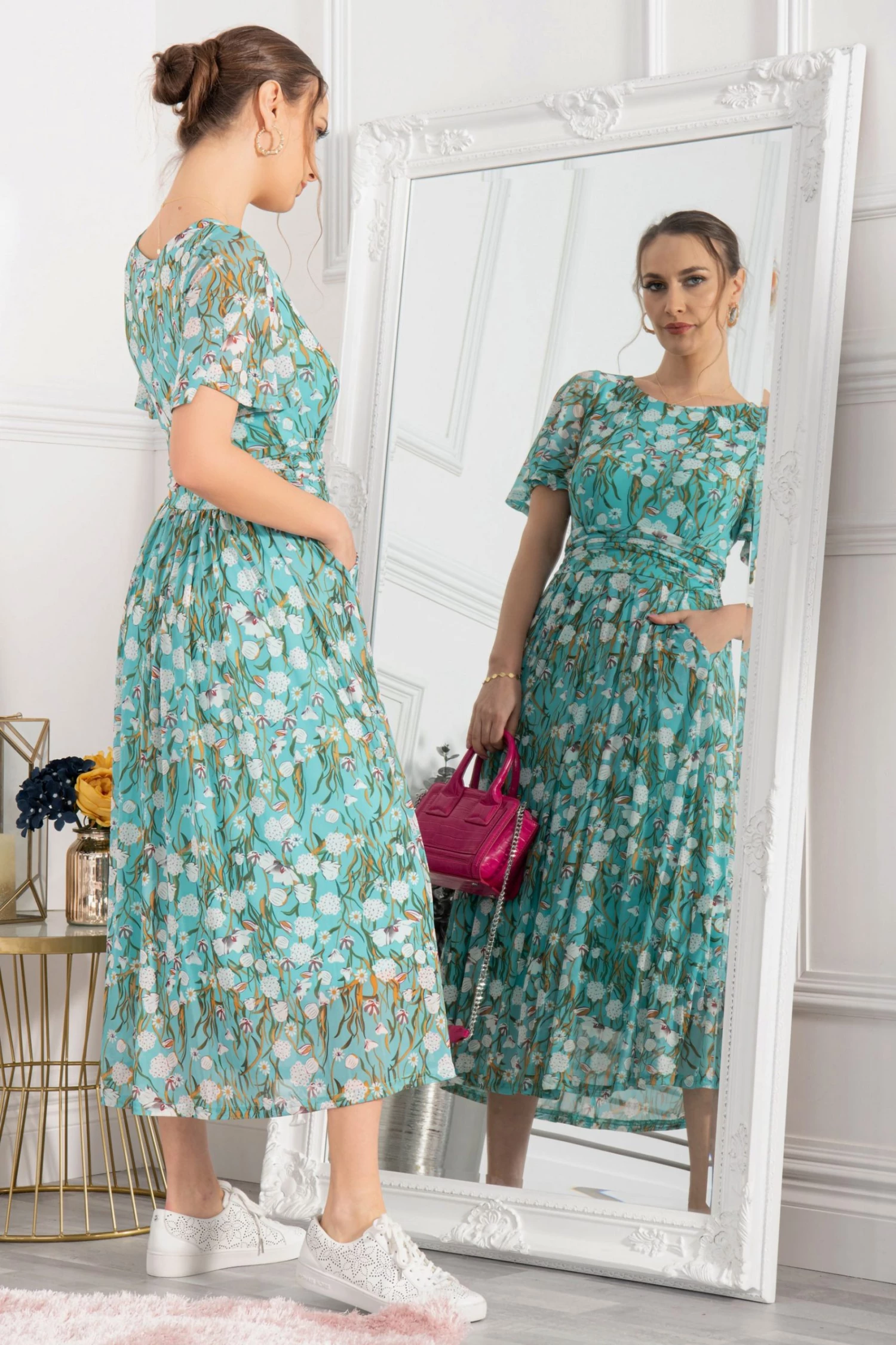 Jolie Moi Green Gianna Print Mesh Maxi Dress 6 Jolie Moi Green Gianna Print Mesh Maxi Dress - Image 4