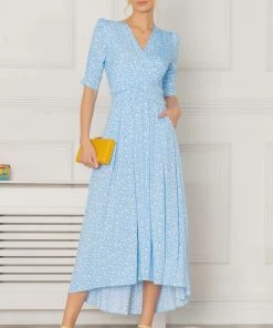 Jolie Moi Blue Elenora Ruched Sleeve Maxi Dress