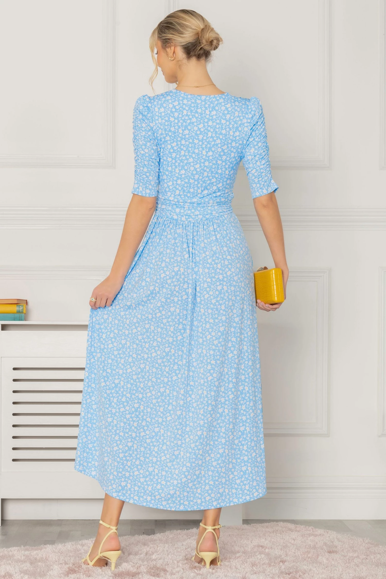 Jolie Moi Blue Elenora Ruched Sleeve Maxi Dress 4 Jolie Moi Blue Elenora Ruched Sleeve Maxi Dress - Image 2