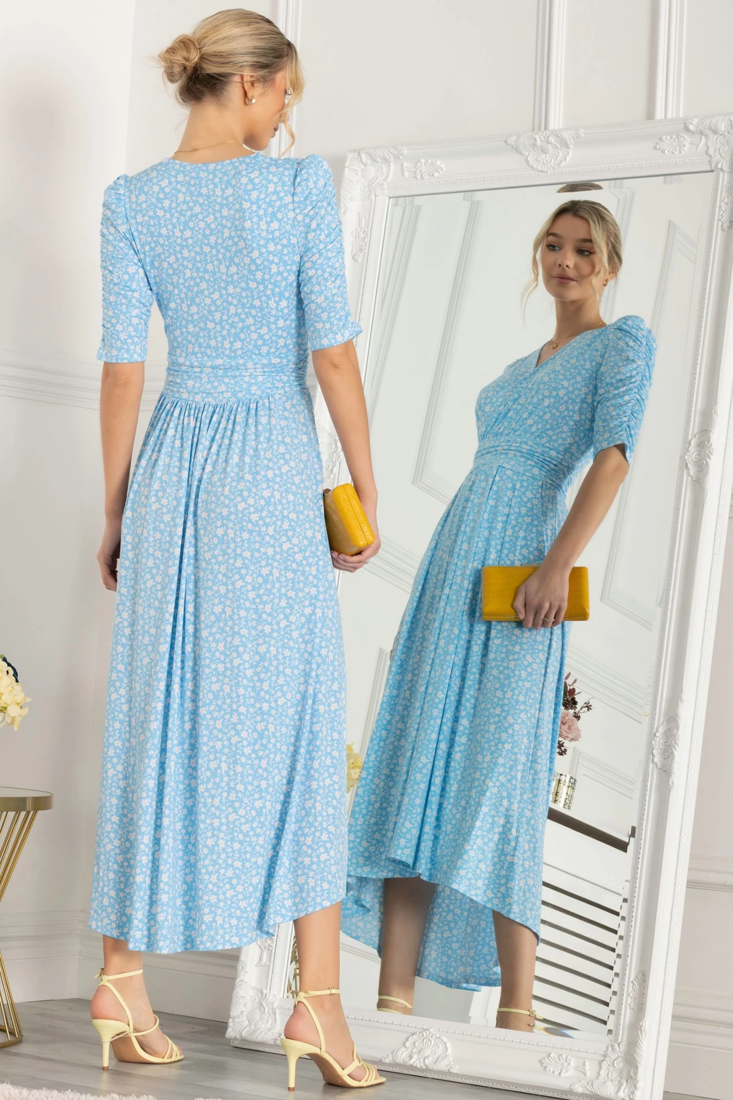 Jolie Moi Blue Elenora Ruched Sleeve Maxi Dress 6 Jolie Moi Blue Elenora Ruched Sleeve Maxi Dress - Image 4