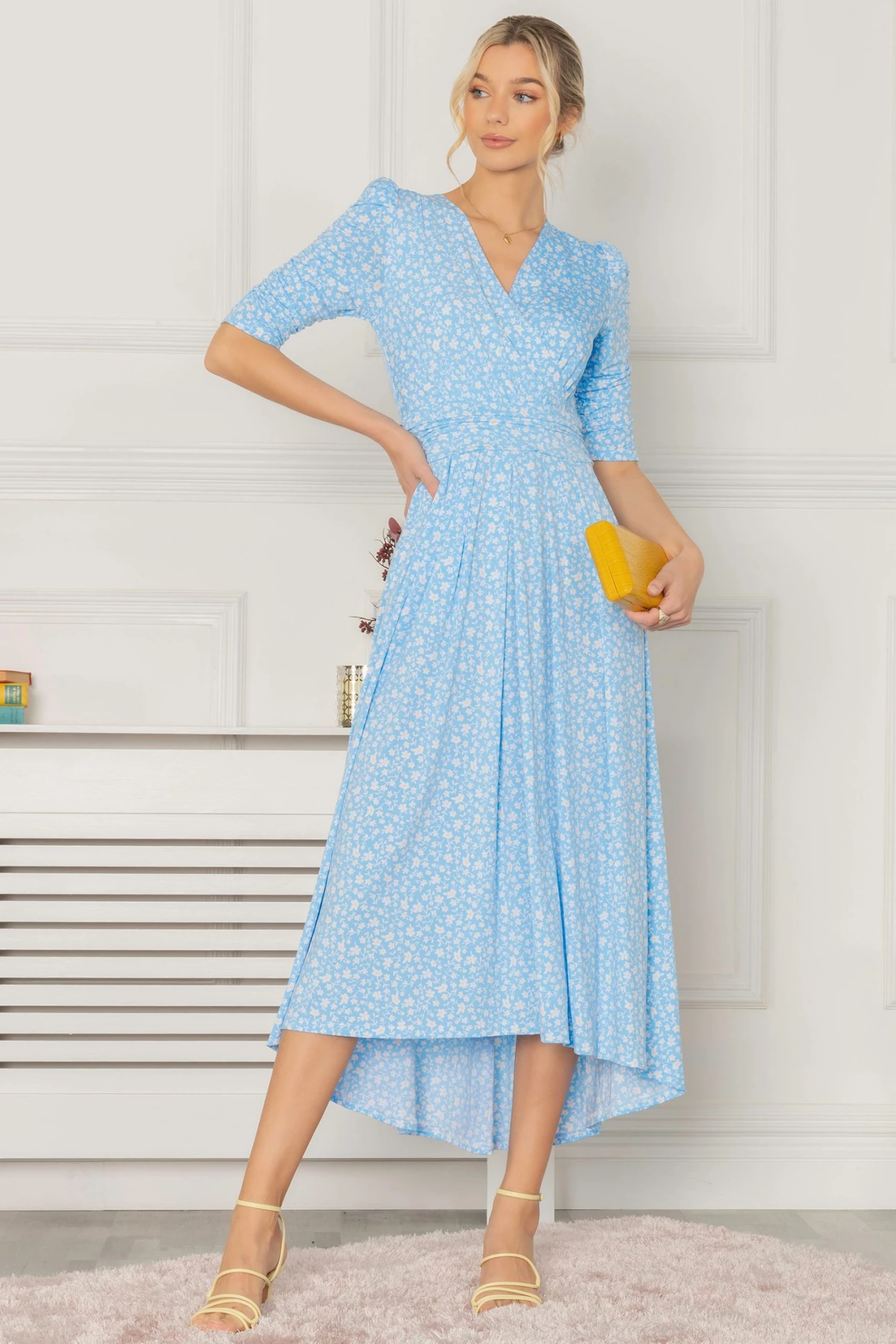 Jolie Moi Blue Elenora Ruched Sleeve Maxi Dress 7 Jolie Moi Blue Elenora Ruched Sleeve Maxi Dress - Image 5