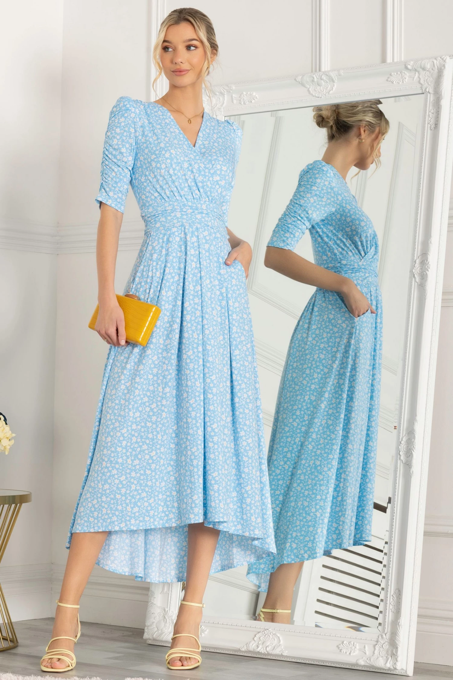 Jolie Moi Blue Elenora Ruched Sleeve Maxi Dress 8 Jolie Moi Blue Elenora Ruched Sleeve Maxi Dress - Image 6