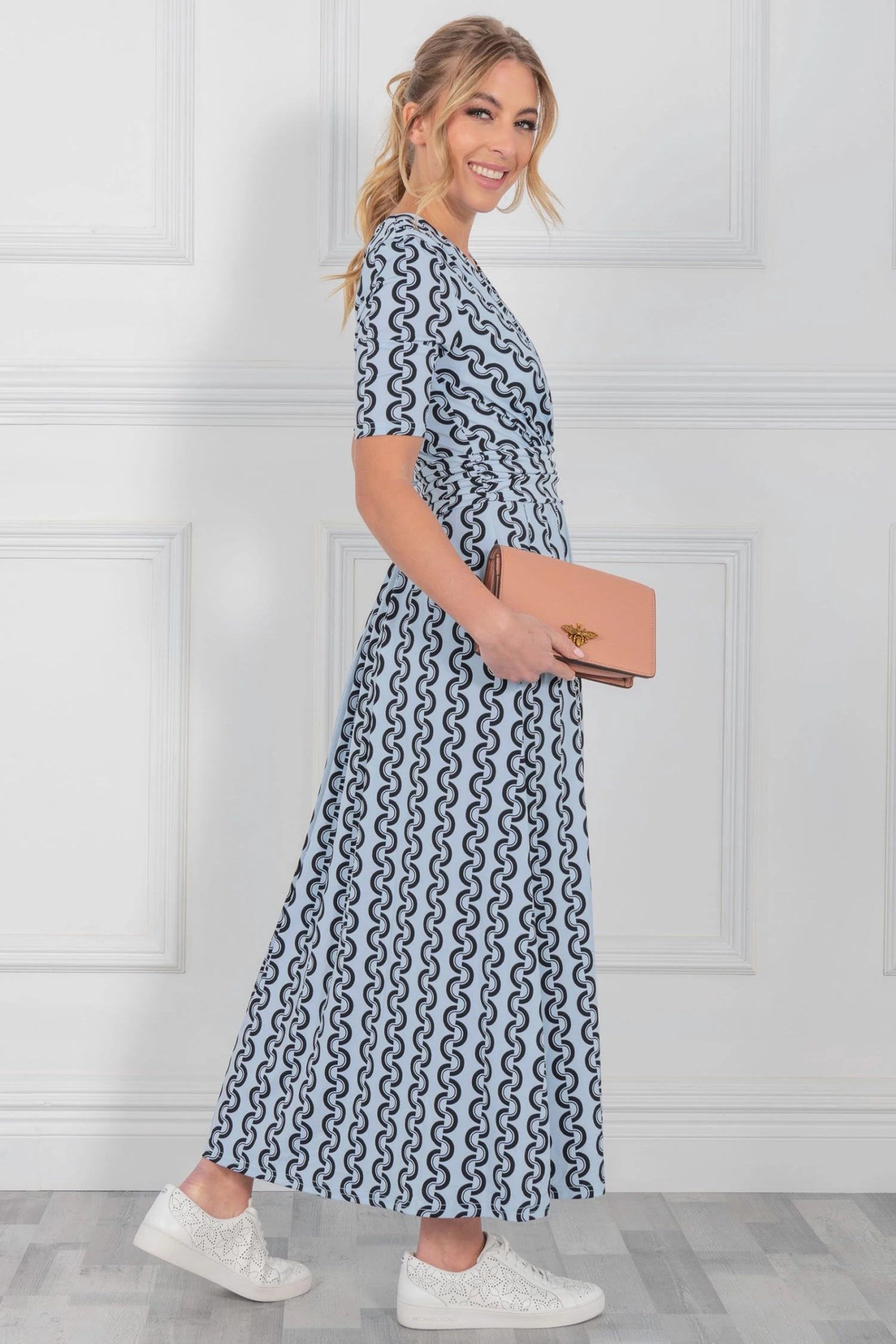 Jolie Moi Blue Genesis Print Wrap Maxi Dress 6 Jolie Moi Blue Genesis Print Wrap Maxi Dress - Image 4