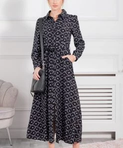 Jolie Moi Blue Long Sleeve Shirt Maxi Dress
