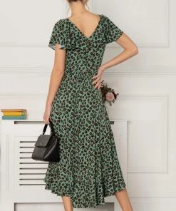 Jolie Moi Green Luciana Frilly Dipped Hem Dress -Jolie Moi Sales unnamed file 1268 scaled