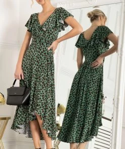 Jolie Moi Green Luciana Frilly Dipped Hem Dress -Jolie Moi Sales unnamed file 1269 scaled