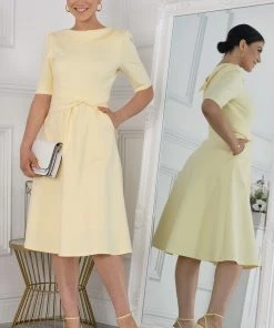 Jolie Moi Yellow Maayan Fold Neck Dress