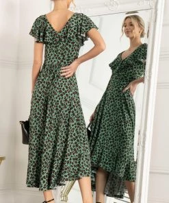 Jolie Moi Green Luciana Frilly Dipped Hem Dress -Jolie Moi Sales unnamed file 1270 scaled