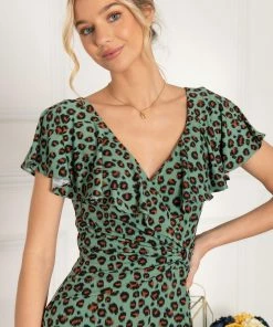 Jolie Moi Green Luciana Frilly Dipped Hem Dress -Jolie Moi Sales unnamed file 1271 scaled