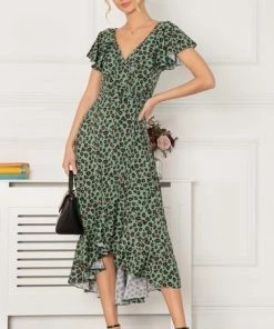 Jolie Moi Green Luciana Frilly Dipped Hem Dress -Jolie Moi Sales unnamed file 1272