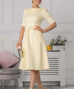 Jolie Moi Yellow Maayan Fold Neck Dress -Jolie Moi Sales unnamed file 129 scaled