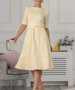Jolie Moi Yellow Maayan Fold Neck Dress -Jolie Moi Sales unnamed file 132 scaled
