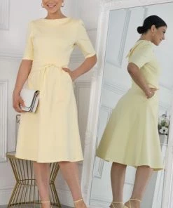 Jolie Moi Yellow Maayan Fold Neck Dress -Jolie Moi Sales unnamed file 133
