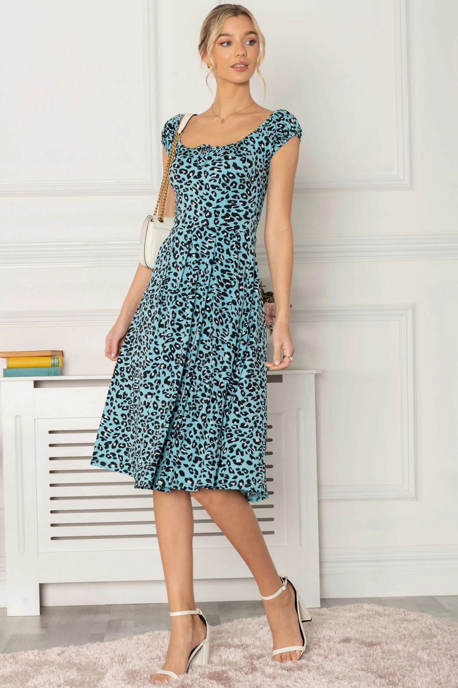 Jolie Moi Blue Lindsey Bow Front Midi Dress 4 Jolie Moi Blue Lindsey Bow Front Midi Dress - Image 3