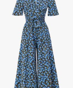 Jolie Moi Blue Bess Floral Print Tie Waist Jumpsuit -Jolie Moi Sales unnamed file 1367