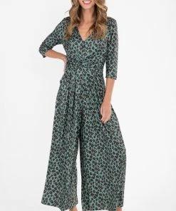 Jolie Moi Green Animal Print Wrap Front Jumpsuit