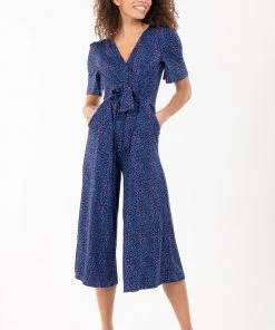 Jolie Moi Blue Bess Tie Waist Jumpsuit