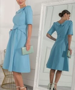 Jolie Moi Blue Maayan Fold Neck Dress