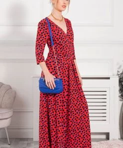 Jolie Moi Samira Red Wrap Front Jumpsuit